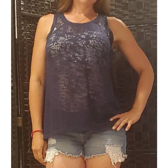 Col story burnout lace trim tank top navy blue - Picture 1 of 8